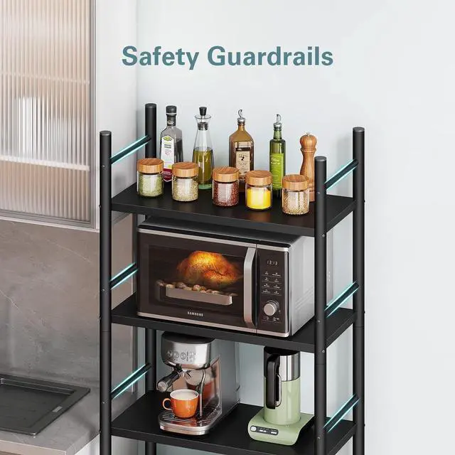 Alt view image 3 of 6 - Denkee 4 Tiers Kitchen Bakers Rack, Heavy Duty Free Standing Baker's Rack for Kitchens with Storage, Upgraded Industrial Microwave Stand Rack (22.83 L x 14.96 W x 48.85 H)