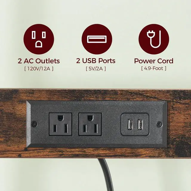 Alt view image 6 of 7 - Bakers Rack with Drawer, Microwave Stand with Power Outlet, Coffee Bar Station with 4 Hooks, Kitchen Storage Shelf Rack 4 Tiers, for Kitchen, Dining Room, Rustic Brown and Black BRHR48E01