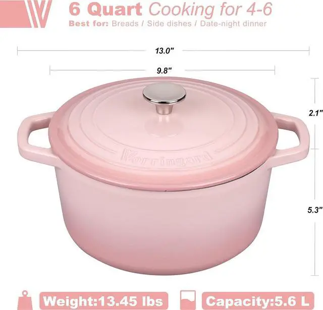 Alt view image 2 of 7 - Enameled Cast Iron Dutch Oven Pot with Lid, for Bread Baking, Round Bread Oven- include Sourdough Bread Baking Supplies Set, 6QT, Pink