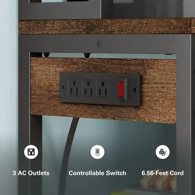 Alt view image 4 of 7 - Denkee Large Bakers Rack with Power Outlets, 5-Tier Microwave Stand with Storage, Coffee Bar Stand, Industrial Kitchen Shelf Rack, 38 x 15.7 x 66.9 Inches, Rustic Brown