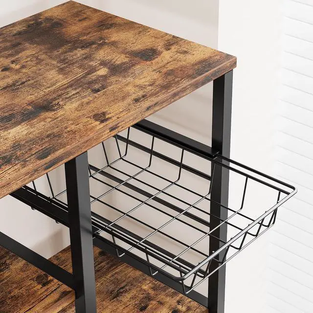 Alt view image 5 of 7 - IRONCK Industrial Kitchen Bakers Rack, Kitchen Island Utility Storage Shelf, Coffee Bar Microwave Stand with 6 Hooks, Metal Frame, Simple Assembly, Vintage Brown
