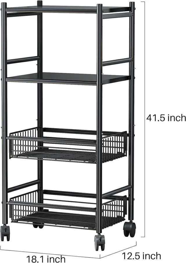 Alt view image 2 of 7 - Kitchen Microwave Stand Shelf - 4 Tiers Metal Bakers Rack with Casters, Coffee Bar Station with Storage, Black
