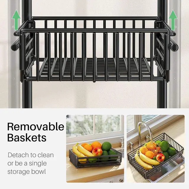 Alt view image 6 of 7 - Kitchen Microwave Stand Shelf - 4 Tiers Metal Bakers Rack with Casters, Coffee Bar Station with Storage, Black