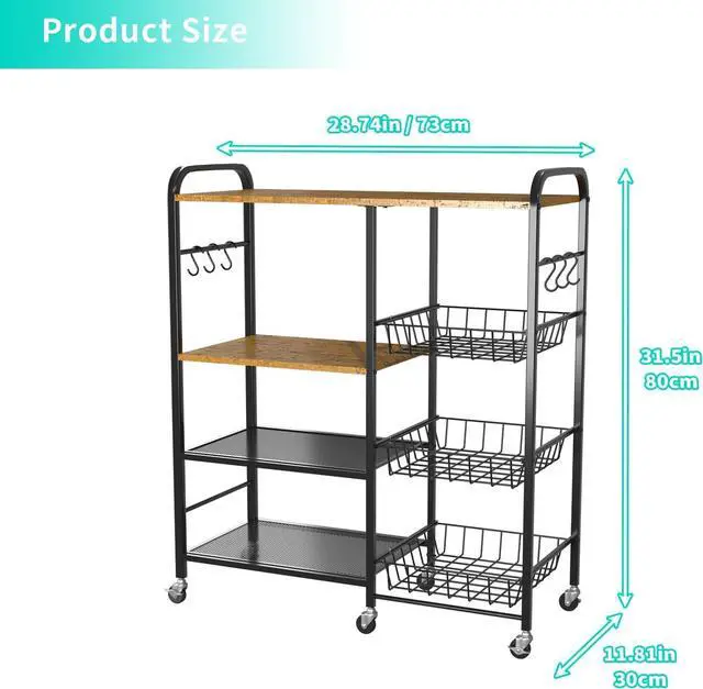 Alt view image 7 of 7 - HapiRm Rolling Kitchen Microwave Cart - 4 Tier Microwave Table Stand with Pull-Out Baskets, Coffee Bar Baker's Rack with Wheels Rolling Storage Cart Organizer Shelf for Living Room Office, Balcony