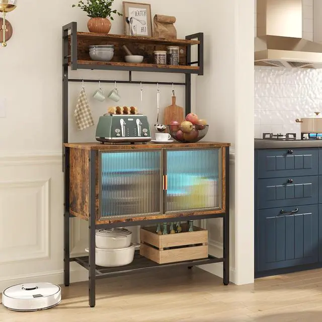Alt view image 7 of 7 - Bestier Coffee Bar with Storage, 5 Tier Microwave Stand with LED Lights, Kitchen Bakers Rack with Cabinet, Heavy Duty Storage Shelves for Kitchen Garage Pantry(Rustic Brown)