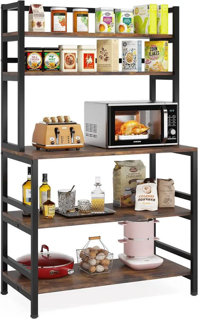Main image of Tribesigns 5-Tier Kitchen Bakers Rack with Hutch, Industrial Microwave Oven Stand, Free Standing Kitchen Utility Cart Storage Shelf Organizer (Rustic Brown)