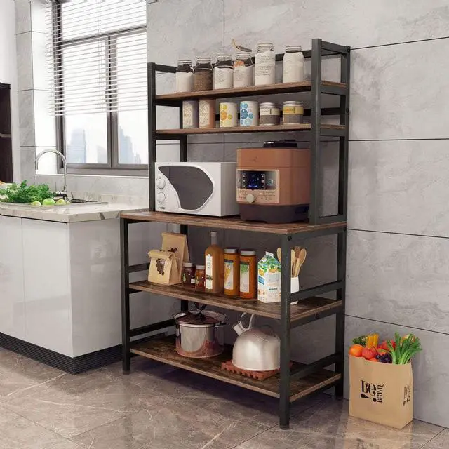 Alt view image 2 of 7 - Tribesigns 5-Tier Kitchen Bakers Rack with Hutch, Industrial Microwave Oven Stand, Free Standing Kitchen Utility Cart Storage Shelf Organizer (Rustic Brown)