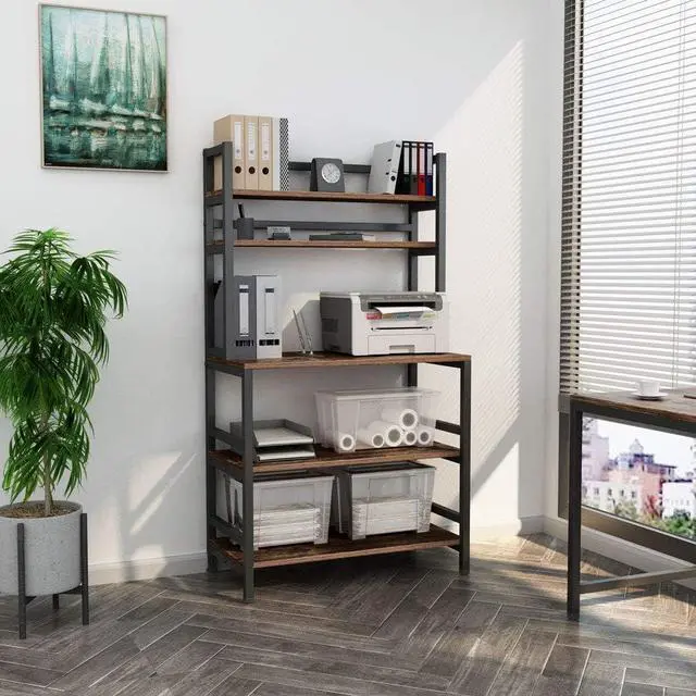 Alt view image 4 of 7 - Tribesigns 5-Tier Kitchen Bakers Rack with Hutch, Industrial Microwave Oven Stand, Free Standing Kitchen Utility Cart Storage Shelf Organizer (Rustic Brown)