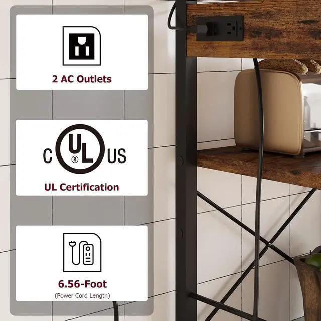 Alt view image 5 of 7 - IDEALHOUSE Bakers Rack with Power Outlet, Coffee Bar with Wire Drawer, Industrial Microwave Stand, Kitchen Buffet Table with Large Storage, 6-Tier Kitchen Storage Rack with Hutch, Rustic Brown