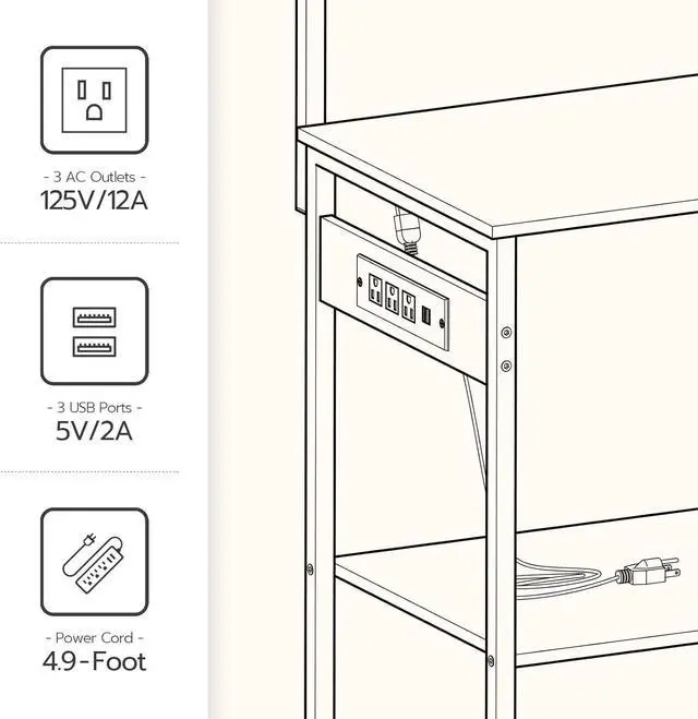 Alt view image 6 of 7 - HOOBRO Bakers Rack with Power Outlet and LED Light, 6-Tier Microwave Stand with Wire Baskets, Coffee Bar Station, Kitchen Utility Storage Shelf with 4 Hooks, Rustic Brown and Black BF64UDHB01