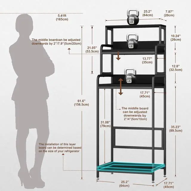 Alt view image 2 of 7 - 4-Tier Mini Fridge Stand with Storage,Mini Fridge Cabinet with Storage,Microwave Stand,Bakers Rack,Microwave Oven Stand with Storage,Mini Fridge Shelf for Home Office Dorm (Black Wood Grain)