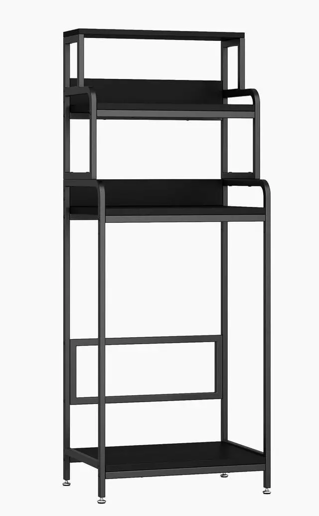 Alt view image 7 of 7 - 4-Tier Mini Fridge Stand with Storage,Mini Fridge Cabinet with Storage,Microwave Stand,Bakers Rack,Microwave Oven Stand with Storage,Mini Fridge Shelf for Home Office Dorm (Black Wood Grain)