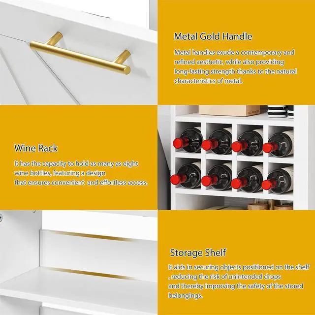 Alt view image 5 of 7 - DWVO Bakers Rack Microwave Stand Cabinet with Trash Can Bin Cabinet and Wine Storage Rack, 6-Tiers Farmhouse Kitchen Tall Thickened Coffee Bar Station with Adjustable Shelf, White