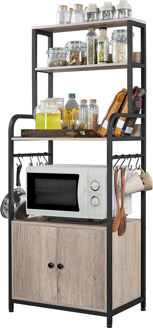 Main image of Topeakmart Kitchen Baker's Rack with Storage Shelves, 4-Tier Microwave Stand with 8 Hooks and Cabinet, 59'' Height Kitchen Shelves for Spices, Pots and Pans, Utility Coffee Station