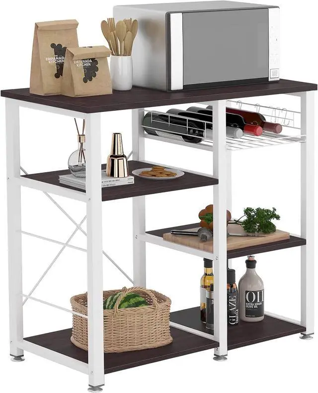 Main image of SogesHome 4-Tier Microwave Stand Shelf, Kitchen Storage Organize Shelf, Coffee Snack for Home, Kitchen, Living-Room, Walnut Black