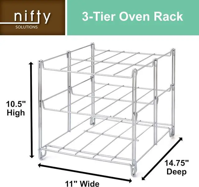 Alt view image 2 of 7 - Nifty 3-Tier Oven Rack  Non-Stick, Dishwasher Safe, Use for Cooking Casseroles, Compact Collapsible Kitchen Storage, Chrome-Plated Steel Construction