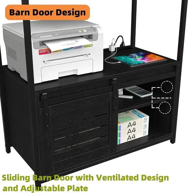 Alt view image 7 of 7 - Furniouse 6-Tier Kitchen Bakers Rack with Power Outlet, Industrial Microwave Oven Stand with Shelves, Kitchen Utility Storage Shelf with Cabinet, Standing Storage Rack (Black)