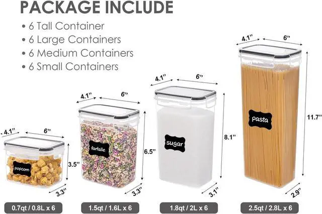 Alt view image 2 of 6 - Airtight Food Storage Containers with Lids, Vtopmart 24 pcs Plastic Kitchen and Pantry Organization Canisters for Cereal, Dry Food, Flour and Sugar, BPA Free, Includes 24 LabelsBlack