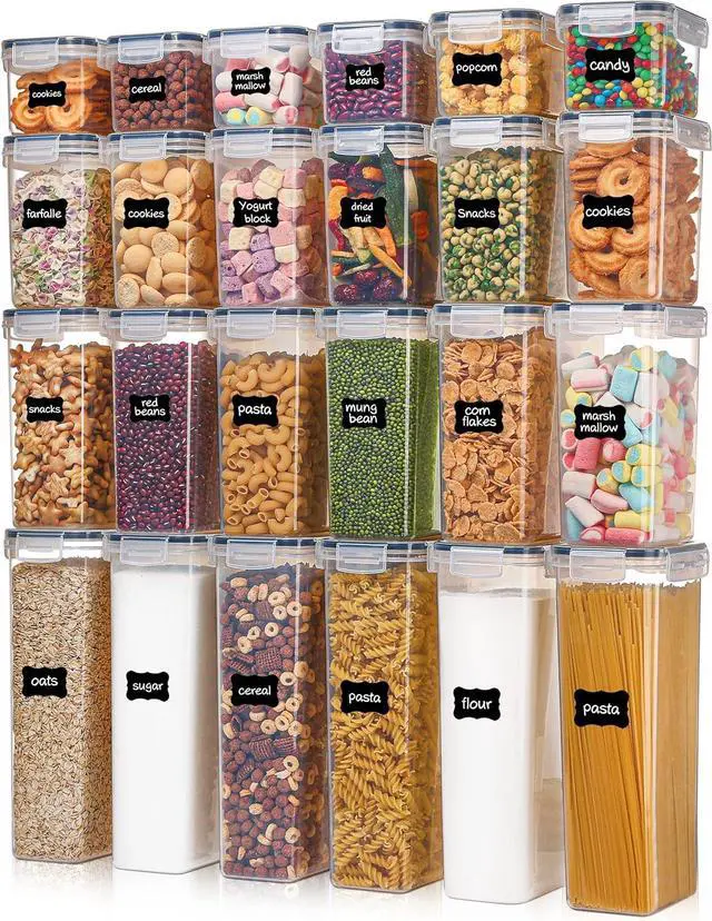 Main image of Airtight Food Storage Containers with Lids, Vtopmart 24 pcs Plastic Kitchen and Pantry Organization Canisters for Cereal, Dry Food, Flour and Sugar, BPA Free, Includes 24 LabelsBlack