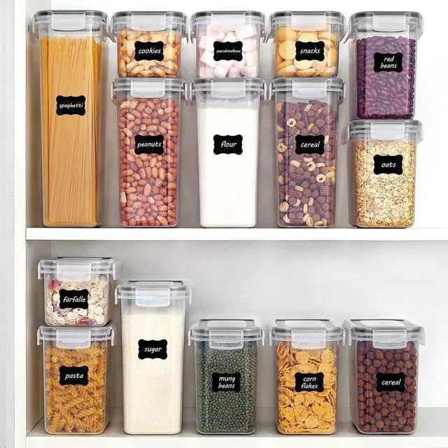 Alt view image 4 of 6 - Airtight Food Storage Containers with Lids, Vtopmart 24 pcs Plastic Kitchen and Pantry Organization Canisters for Cereal, Dry Food, Flour and Sugar, BPA Free, Includes 24 LabelsBlack
