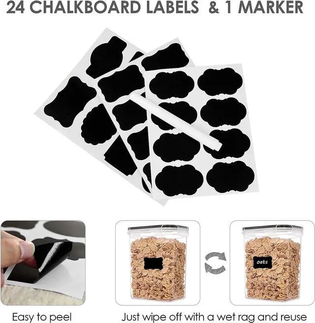 Alt view image 6 of 6 - Airtight Food Storage Containers with Lids, Vtopmart 24 pcs Plastic Kitchen and Pantry Organization Canisters for Cereal, Dry Food, Flour and Sugar, BPA Free, Includes 24 LabelsBlack