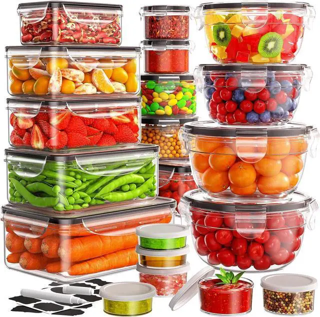 Main image of 40 PCS Food Storage Containers with Lids Airtight (20 Lids &20 Containers) - Leakproof Meal-Prep Containers for Kitchen Storage Reusable Plastic Microwave/Dishwasher Safe with Labels & Pen