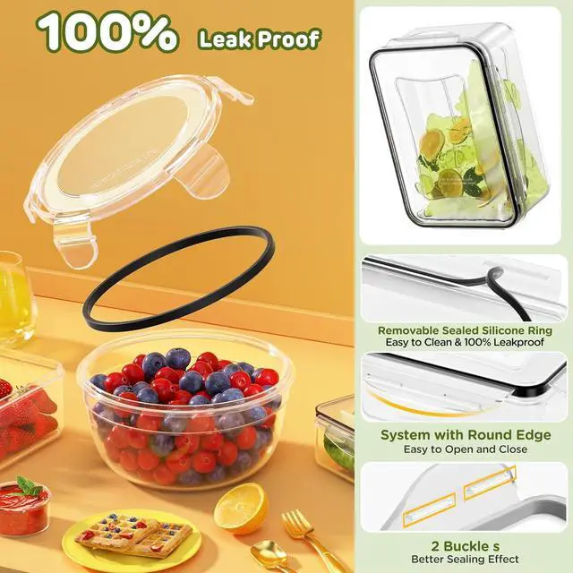 Alt view image 3 of 7 - 40 PCS Food Storage Containers with Lids Airtight (20 Lids &20 Containers) - Leakproof Meal-Prep Containers for Kitchen Storage Reusable Plastic Microwave/Dishwasher Safe with Labels & Pen
