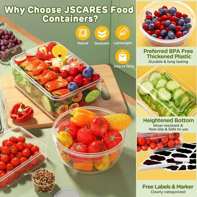 Alt view image 4 of 7 - 40 PCS Food Storage Containers with Lids Airtight (20 Lids &20 Containers) - Leakproof Meal-Prep Containers for Kitchen Storage Reusable Plastic Microwave/Dishwasher Safe with Labels & Pen
