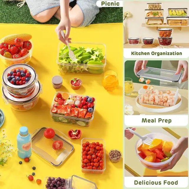 Alt view image 7 of 7 - 40 PCS Food Storage Containers with Lids Airtight (20 Lids &20 Containers) - Leakproof Meal-Prep Containers for Kitchen Storage Reusable Plastic Microwave/Dishwasher Safe with Labels & Pen
