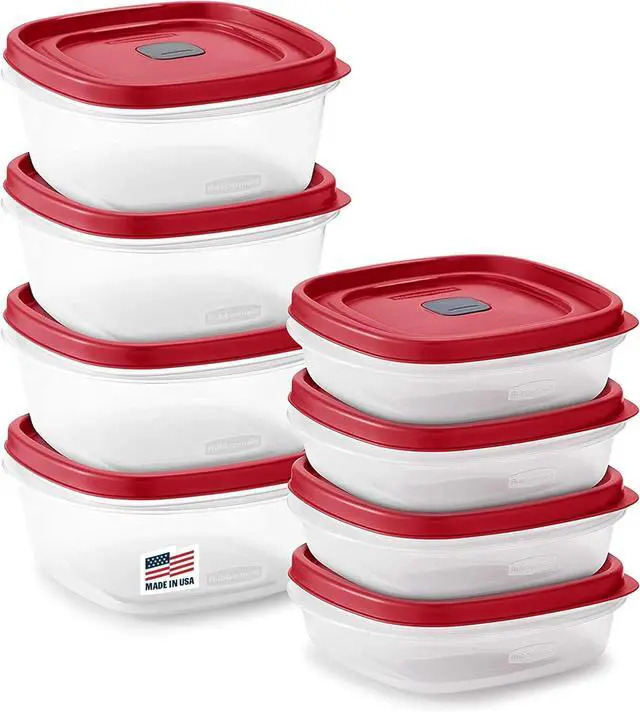Main image of Rubbermaid 16-Piece BPA-Free Plastic Food Storage Set, Red Vented Lids - Microwave, Dishwasher Safe: Perfect for Meal Prep, Leftovers, and Kitchen Organization