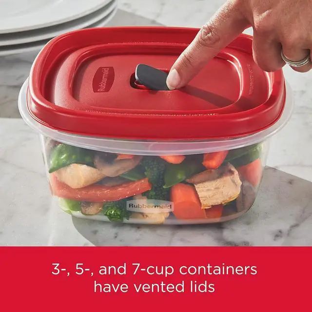 Alt view image 5 of 6 - Rubbermaid 16-Piece BPA-Free Plastic Food Storage Set, Red Vented Lids - Microwave, Dishwasher Safe: Perfect for Meal Prep, Leftovers, and Kitchen Organization