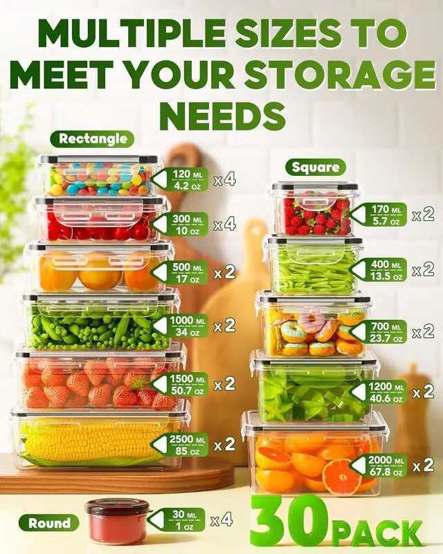 Alt view image 2 of 7 - 60 PCS Food Storage Containers with Lids(30 Containers & 30 Lids), BPA-Free Plastic Food Containers for Kitchen Storage, Leak Proof, Reusable Meal Prep Containers with Labels & Pen