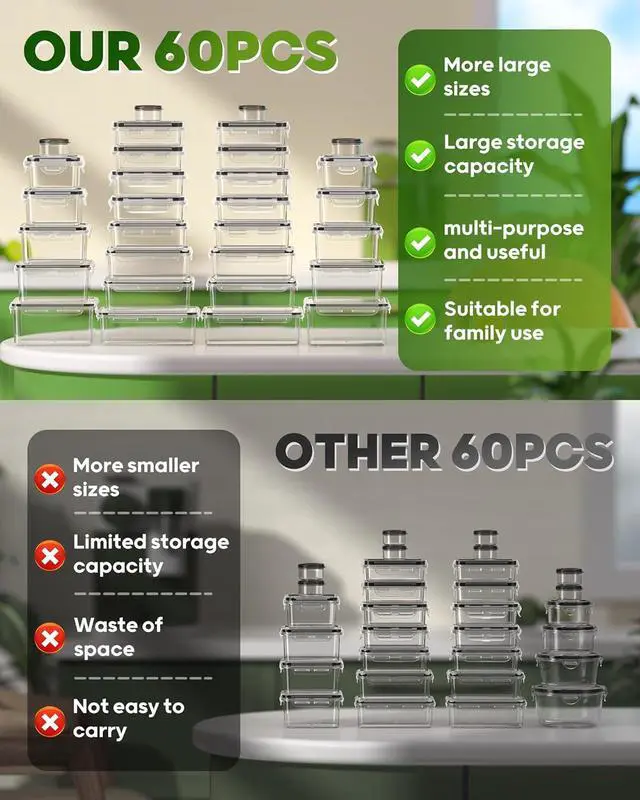 Alt view image 5 of 7 - 60 PCS Food Storage Containers with Lids(30 Containers & 30 Lids), BPA-Free Plastic Food Containers for Kitchen Storage, Leak Proof, Reusable Meal Prep Containers with Labels & Pen