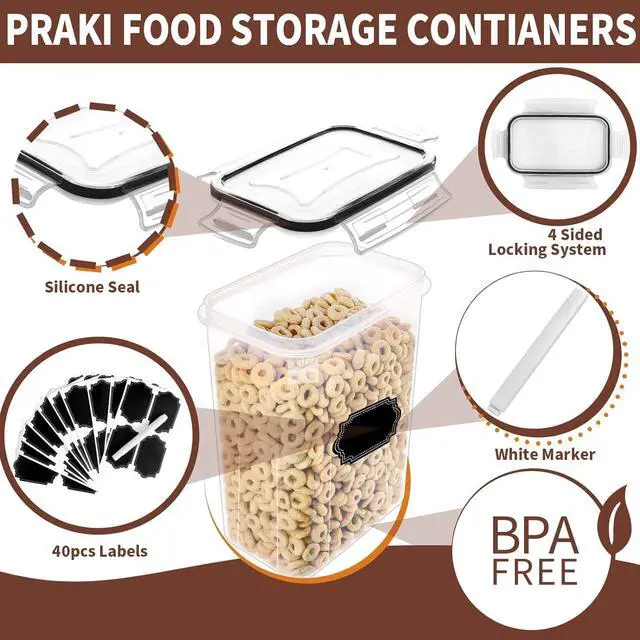 Alt view image 3 of 7 - PRAKI Airtight Food Storage Containers Set with Lids - 24 PCS, BPA Free Kitchen and Pantry Organization, Plastic Leak-proof Canisters for Cereal Flour & Sugar - Labels & Marker