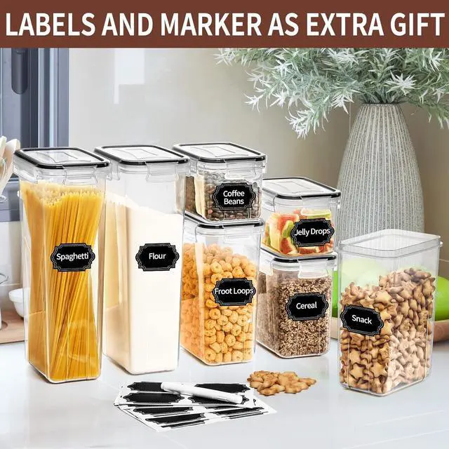 Alt view image 6 of 7 - PRAKI Airtight Food Storage Containers Set with Lids - 24 PCS, BPA Free Kitchen and Pantry Organization, Plastic Leak-proof Canisters for Cereal Flour & Sugar - Labels & Marker
