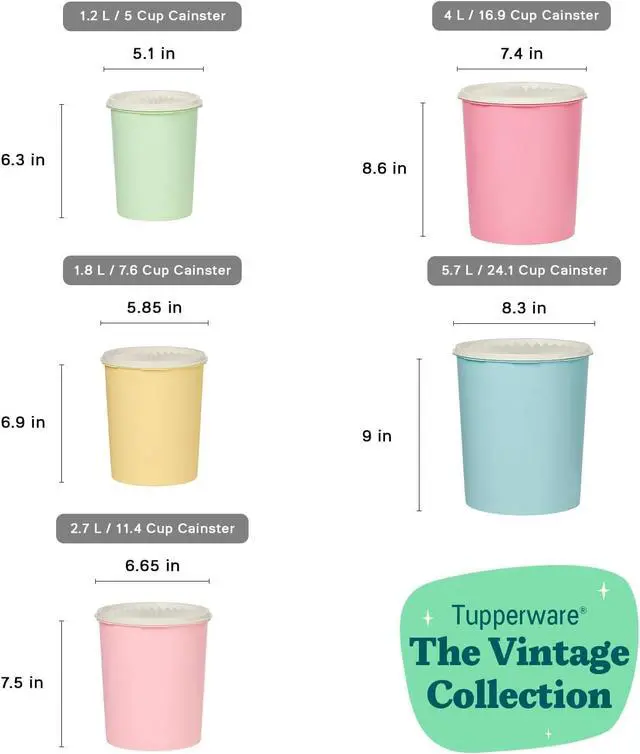 Alt view image 3 of 7 - Tupperware Heritage Collection 10 Piece Nested Canister Set in Vintage Colors, Dishwasher Safe and BPA Free (5 Containers, 5 Lids)