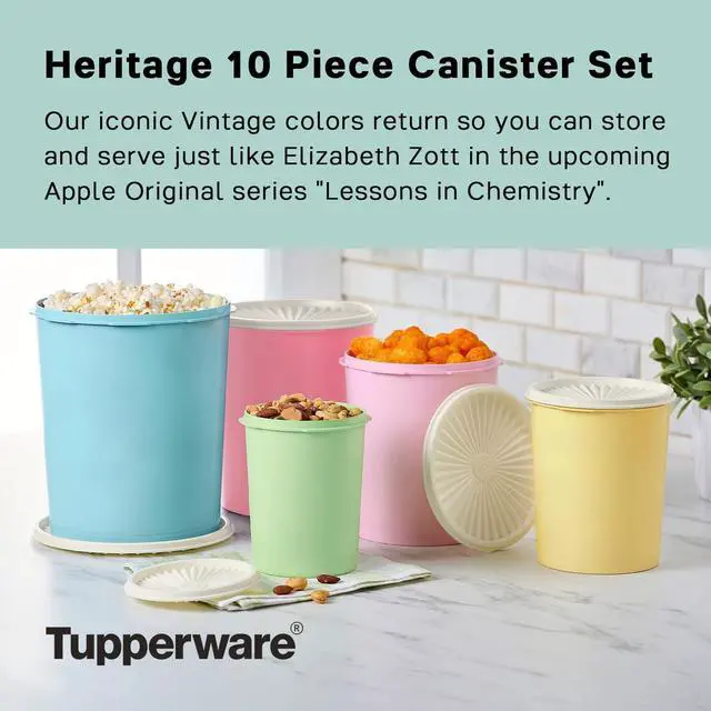 Alt view image 2 of 7 - Tupperware Heritage Collection 10 Piece Nested Canister Set in Vintage Colors, Dishwasher Safe and BPA Free (5 Containers, 5 Lids)