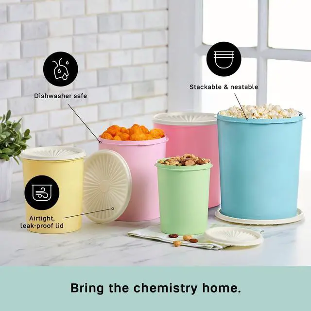 Alt view image 4 of 7 - Tupperware Heritage Collection 10 Piece Nested Canister Set in Vintage Colors, Dishwasher Safe and BPA Free (5 Containers, 5 Lids)