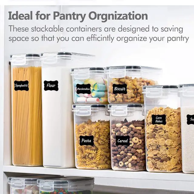 Alt view image 4 of 7 - CHEFSTORY Airtight Food Storage Containers with Lids, 8 PCS Plastic Storage Canisters for Kitchen & Pantry Organization,Dry Food Canisters for Flour, Sugar and Cereal