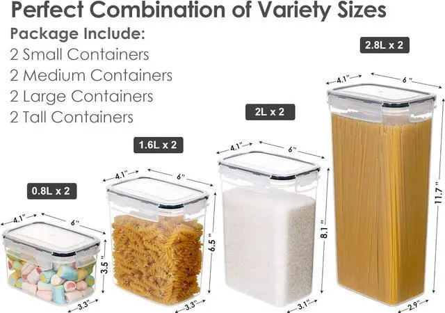 Alt view image 2 of 7 - CHEFSTORY Airtight Food Storage Containers with Lids, 8 PCS Plastic Storage Canisters for Kitchen & Pantry Organization,Dry Food Canisters for Flour, Sugar and Cereal