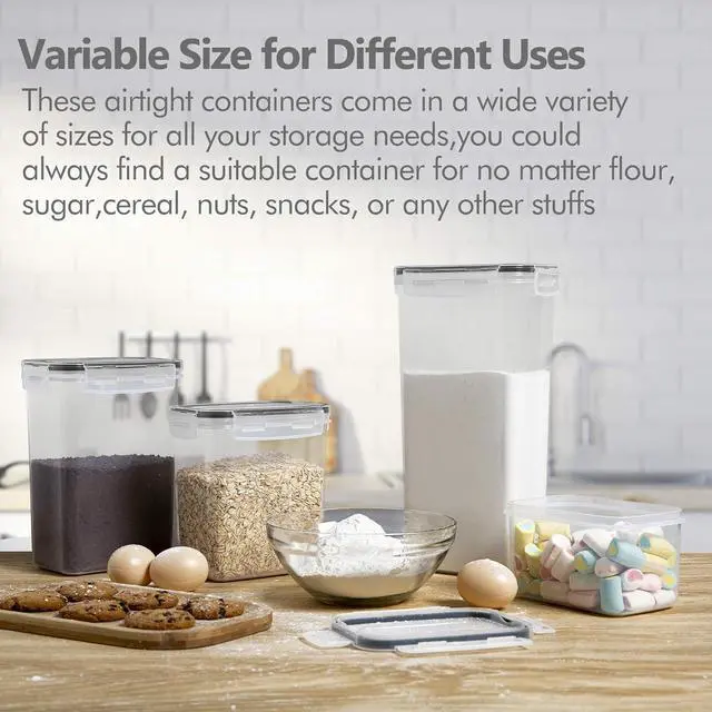 Alt view image 6 of 7 - CHEFSTORY Airtight Food Storage Containers with Lids, 8 PCS Plastic Storage Canisters for Kitchen & Pantry Organization,Dry Food Canisters for Flour, Sugar and Cereal