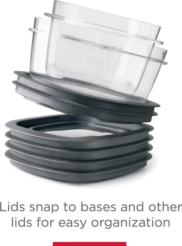 Alt view image 5 of 6 - Rubbermaid 28-Piece Clear/Grey Food Storage Containers, Premium Snap Bases, and Various Size Lids, Perfect for Meal Prep, Leftovers, and Dishwasher Safe