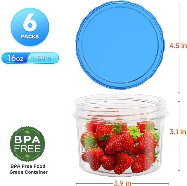 Alt view image 2 of 6 - Freezer Storage Containers, [6 Pack-16 Oz] Airtight Plastic Food Storage Containers with Twist Top Lids, Soup, Meal Prep Containers | BPA Free | Stackable | Leakproof | Microwave/Dishwasher Safe