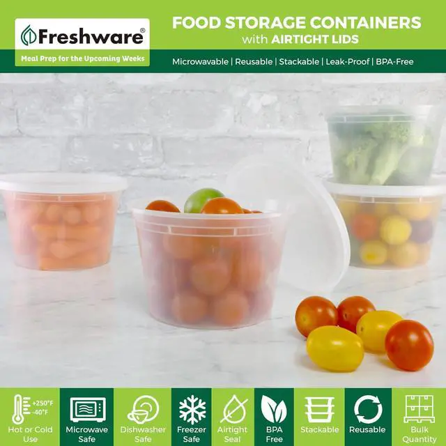 Alt view image 2 of 7 - Freshware Food Storage Containers [50 Set] 16 oz Plastic Deli Containers with Lids, Slime, Soup, Meal Prep Containers | BPA Free | Stackable | Leakproof | Microwave/Dishwasher/Freezer Safe