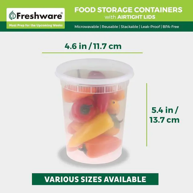 Alt view image 3 of 7 - Freshware Food Storage Containers [24 Set] 32 oz Plastic Deli Containers with Lids, Slime, Soup, Meal Prep Containers | BPA Free | Stackable | Leakproof | Microwave/Dishwasher/Freezer Safe