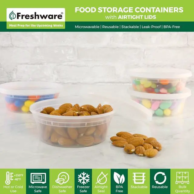 Alt view image 2 of 7 - Freshware Food Storage Containers [50 Set] 8 oz Plastic Deli Containers with Lids, Slime, Soup, Meal Prep Containers | BPA Free | Stackable | Leakproof | Microwave/Dishwasher/Freezer Safe
