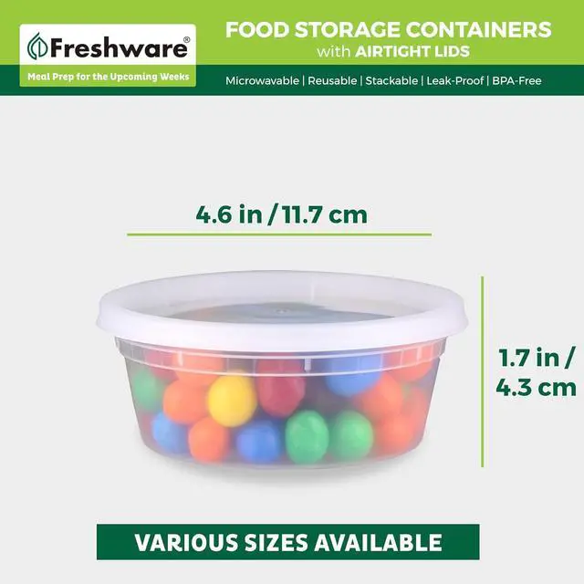 Alt view image 3 of 7 - Freshware Food Storage Containers [50 Set] 8 oz Plastic Deli Containers with Lids, Slime, Soup, Meal Prep Containers | BPA Free | Stackable | Leakproof | Microwave/Dishwasher/Freezer Safe