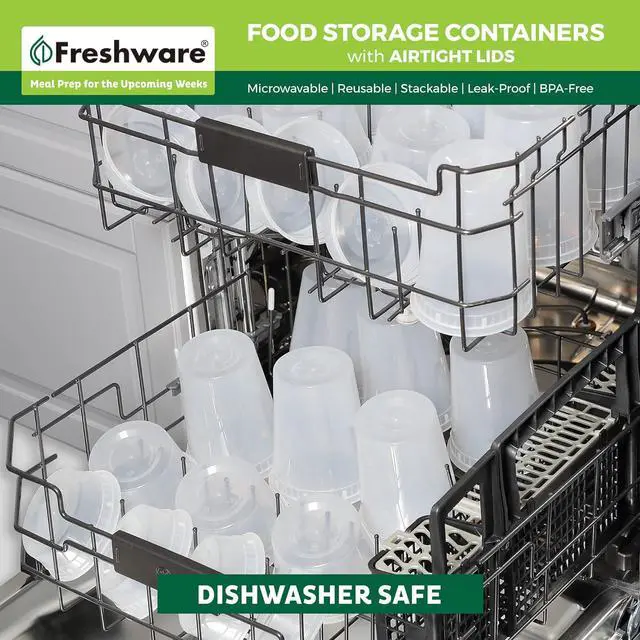 Alt view image 6 of 7 - Freshware Food Storage Containers [24 Set] 32 oz Plastic Deli Containers with Lids, Slime, Soup, Meal Prep Containers | BPA Free | Stackable | Leakproof | Microwave/Dishwasher/Freezer Safe