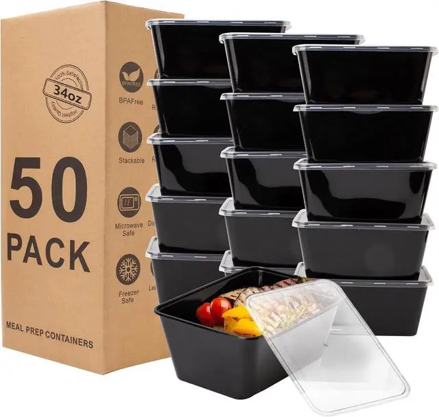 Main image of Meal Prep Containers 50Pack - 34oz Food Storage Containers with Lids, Reusable Food Prep Containers, Disposable To Go food Containers for Takeout, BPA Free, Stackable, 1000ml, Microwave/Freezer Safe