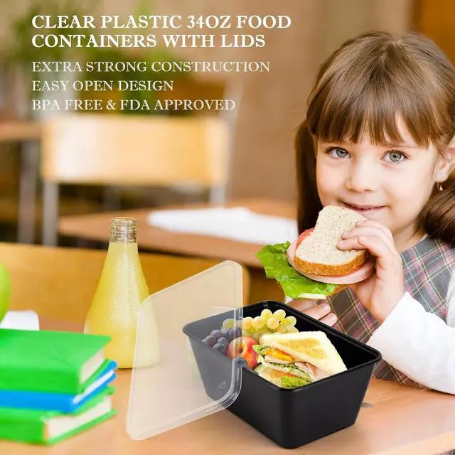 Alt view image 2 of 7 - Meal Prep Containers 50Pack - 34oz Food Storage Containers with Lids, Reusable Food Prep Containers, Disposable To Go food Containers for Takeout, BPA Free, Stackable, 1000ml, Microwave/Freezer Safe